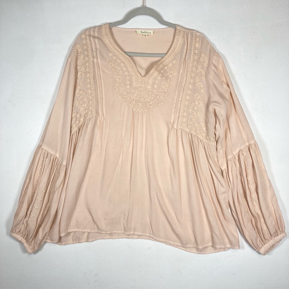 Solitaire Women’s Top Balloon Sleeves Embroidered  XL Boho Bohemian Peasant - Picture 14 of 16